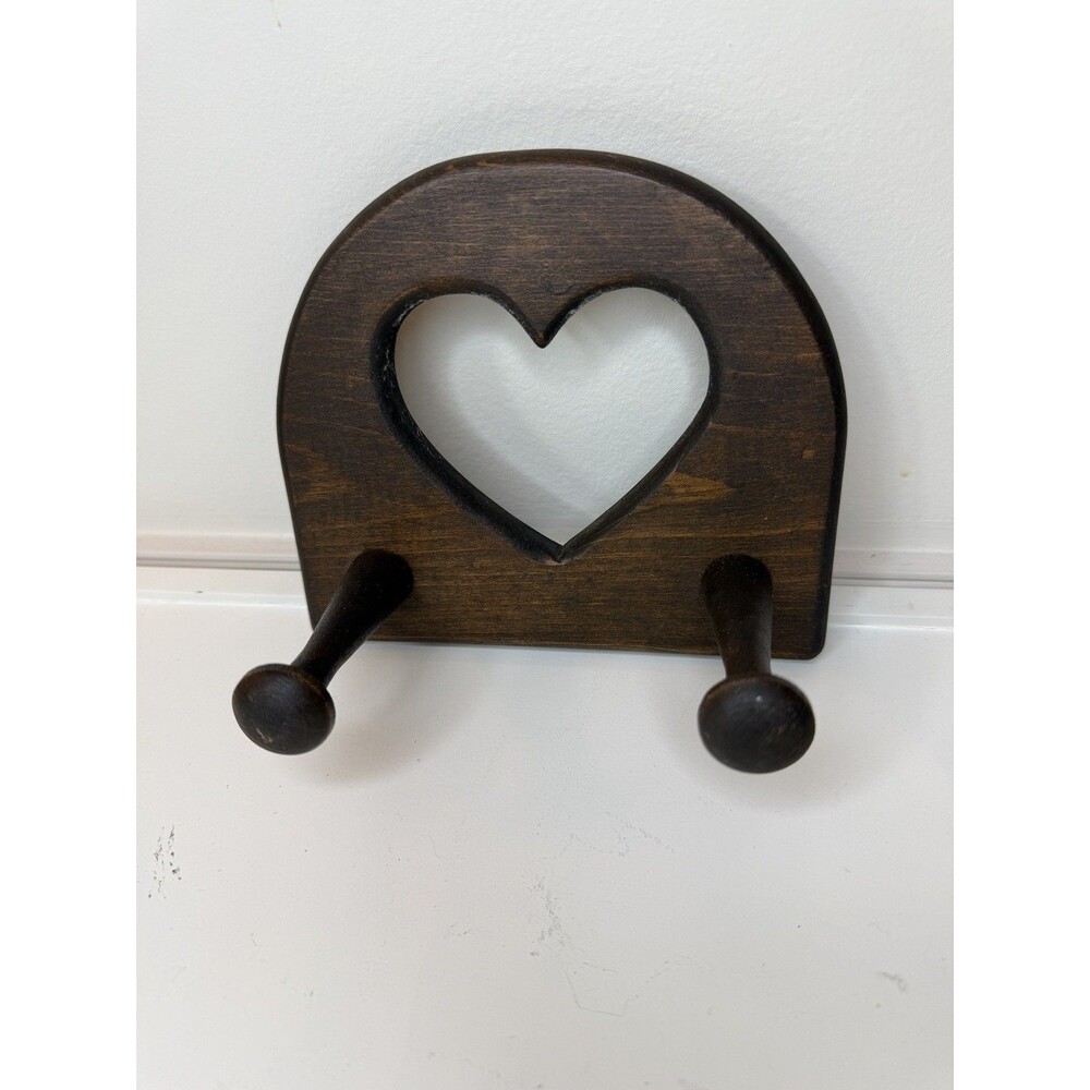 Rustic Wooden Heart Wall Hook Double Peg Country Cottage Farmhouse Decor